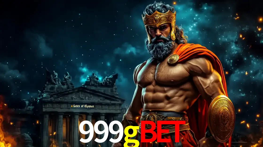 O poderoso Zeus do jogo de slot Gates of Olympus em frente ao seu templo, pronto para lançar multiplicadores divinos e prêmios épicos no cassino online 999gbet.